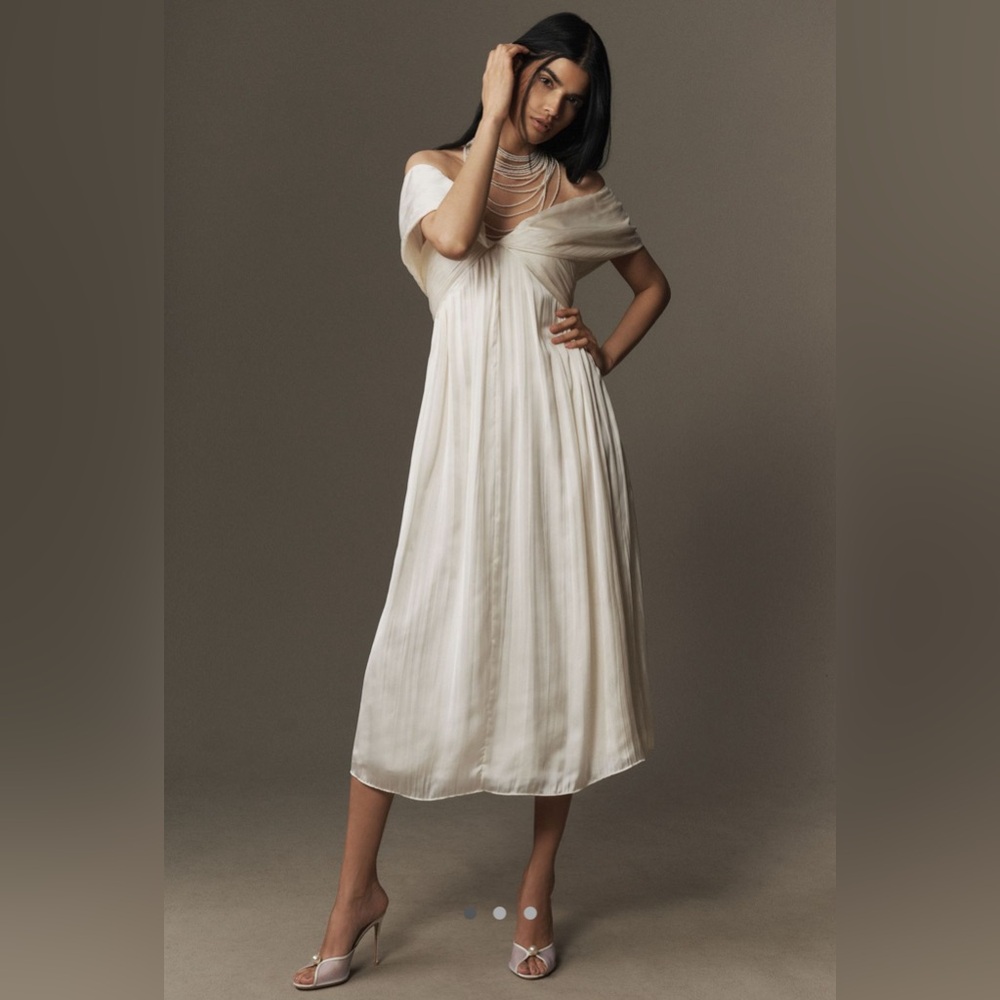 Anthropologie BHLDN White Pleated Midi Dress NWT